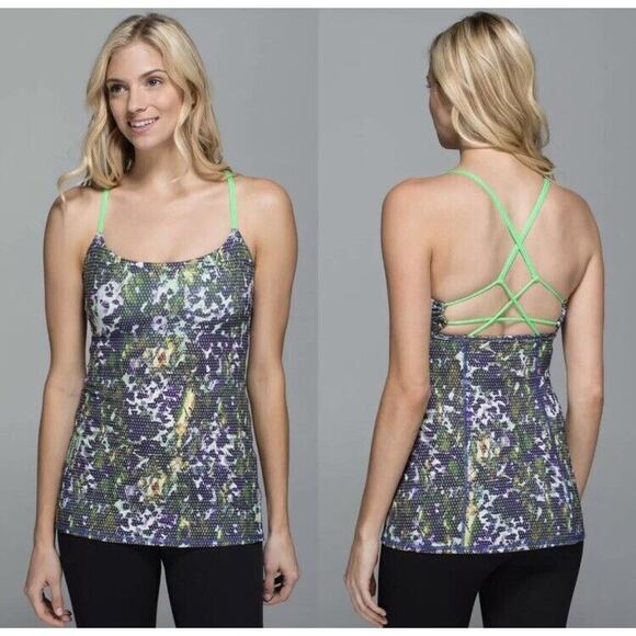 [Lululemon] Dancing Warrior Floral Sport Pistachio Workout Tank Built In Bra 4 - Picture 1 of 10